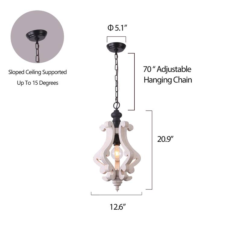 CurveCurio 1-Light Wood Light, Rustic Wood Pendant Light for Foyer Kitchen Island Light & Hallway Breakfast Area Chandelier,