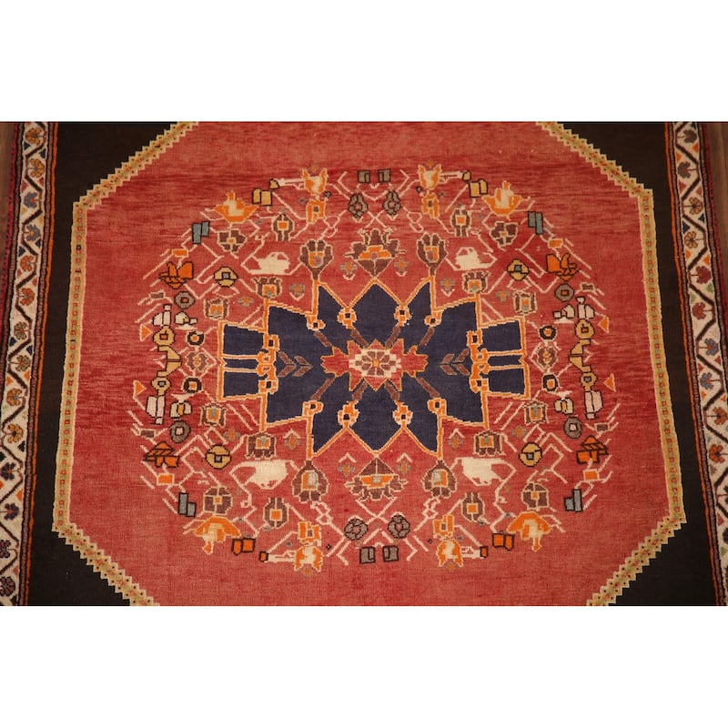Vegetable Dye Shiraz Persian Vintage Area Rug Hand-knotted Wool Carpet - 4'0"x 5'10"