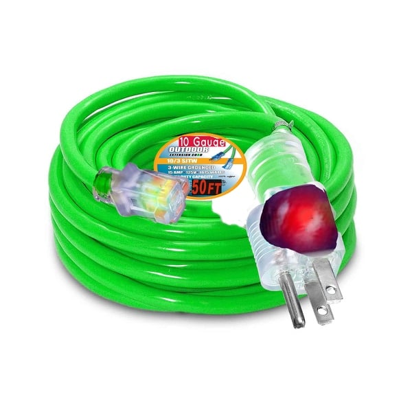 50 ft 10 Gauge Power Extension Cord 10/3 Plug Extension Cord with Lighted Ends, Outdoor Heavy