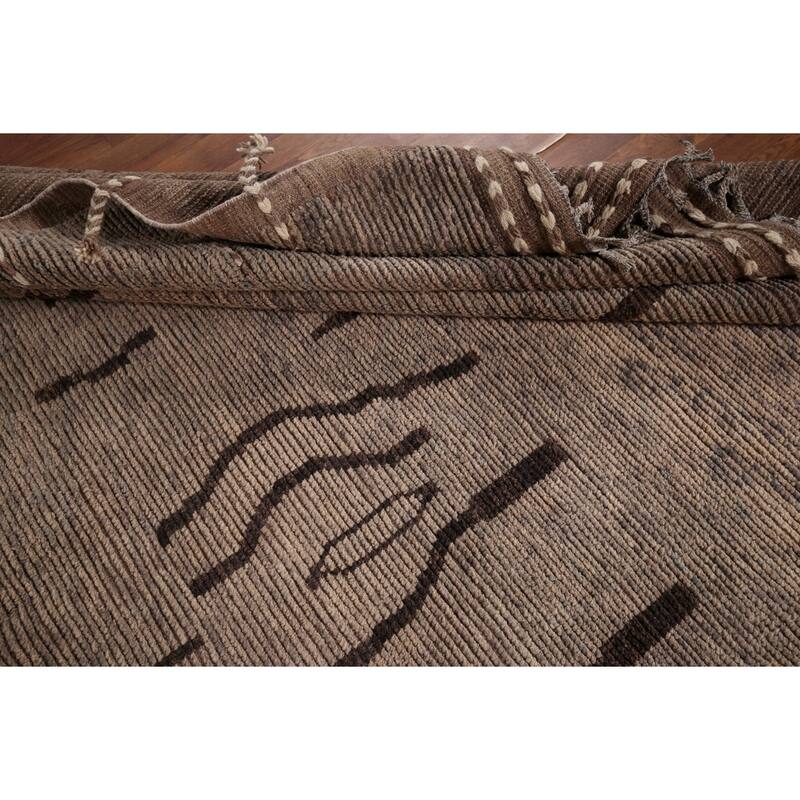 All-Over Brown Striped Moroccan Oriental Area Rug Handmade Wool Carpet - 8'11" x 12'8"