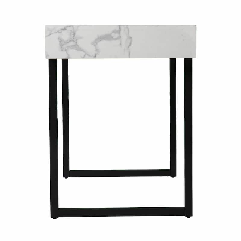 White Wood Black Metal Writing Desk with Soft-Close Drawer and Rectangular
