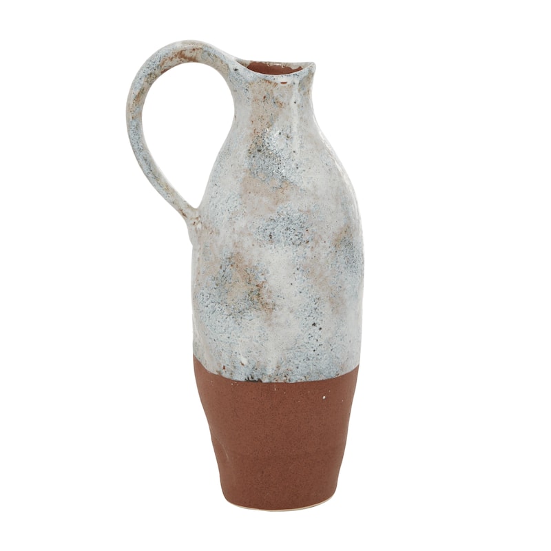Ceramic Handmade Decorative Vase with Terracotta Accents - White - Roche River Decor - White - 5"W, 14"H