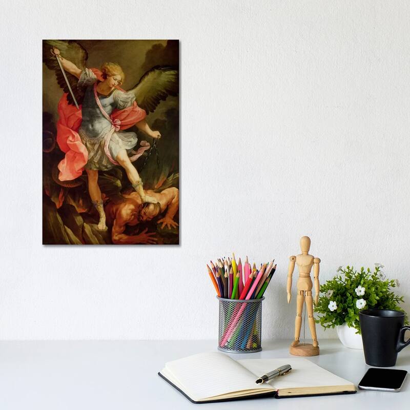 iCanvas "The Archangel Michael defeating Satan " by Guido Reni Canvas Print - 12x8x0.75