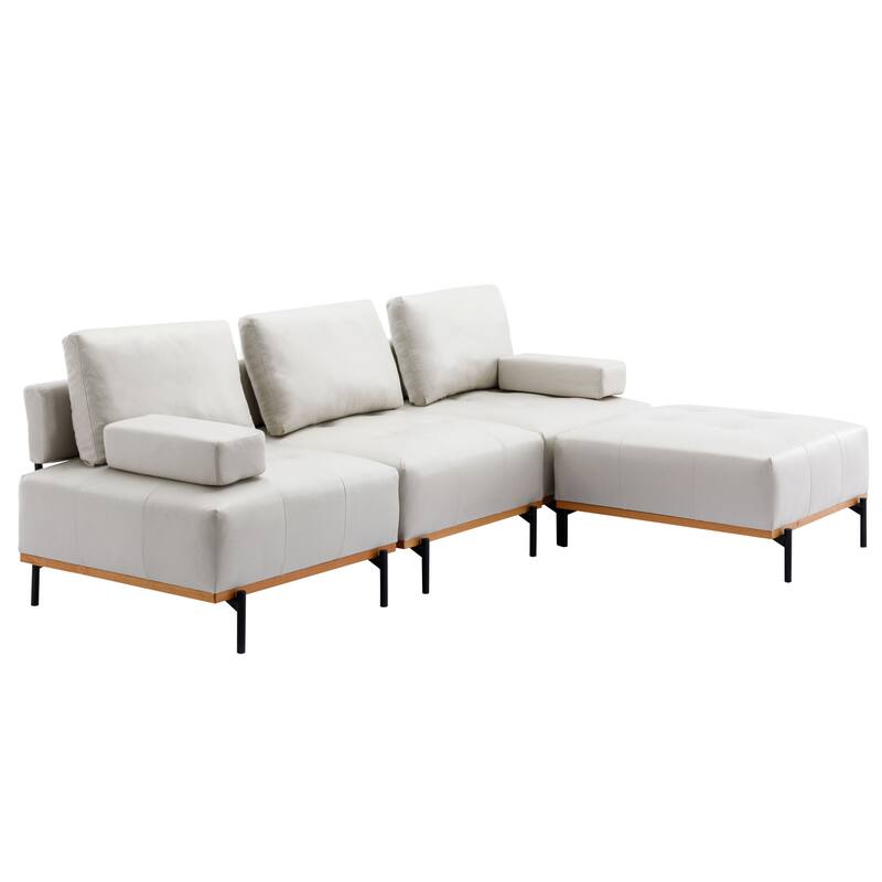 Beige 100.7'' L-Shaped 3-Seat Sofa with Movable Ottoman