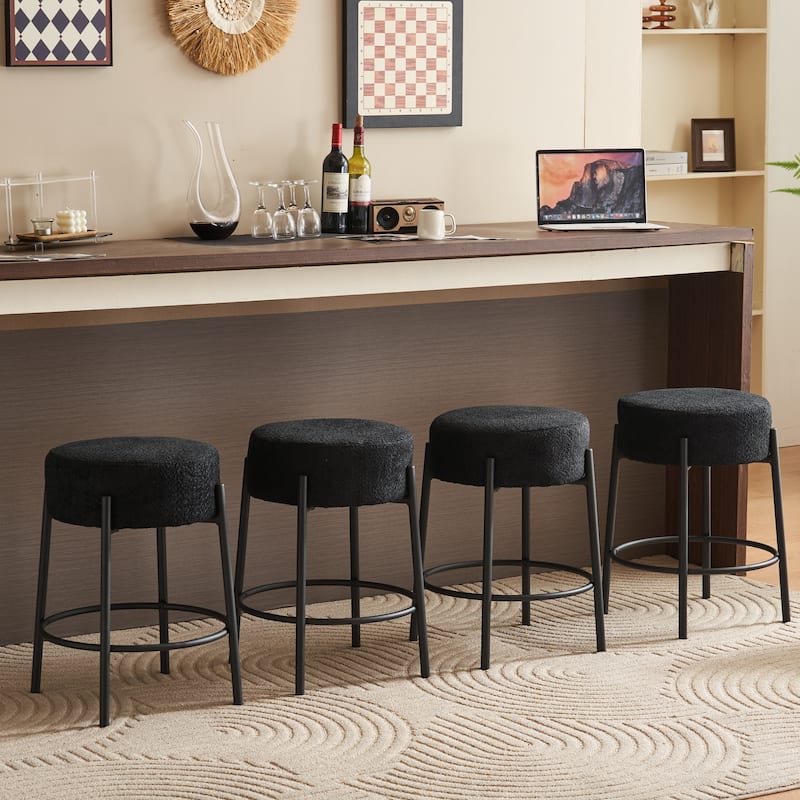 Set of 2 Contemporary Round Upholstered Dining Stools, Bar Stools