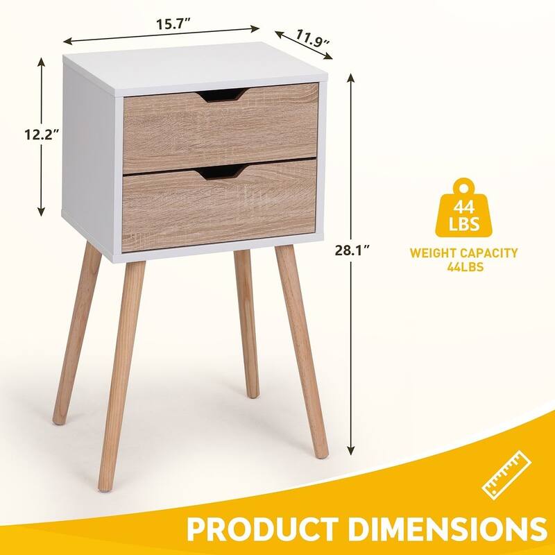 Set of 2 Modern Nightstand with 2 Drawers