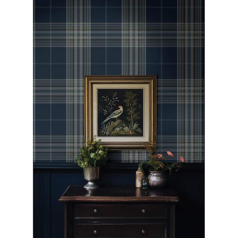 A-Street Prints Westley Navy Plaid Wallpaper