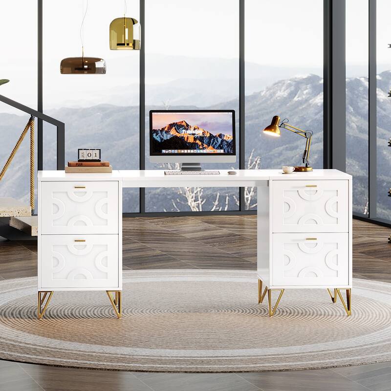 59'' Modern Computer Desk with File Drawers for Home Office