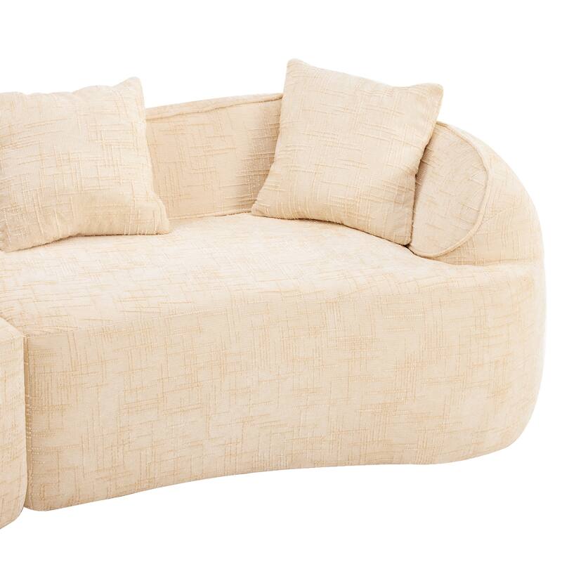 Curved Sectional Sofa with Pillows, Chenille Upholstered 4 Seater Sofa, Full-Compressed Deep Seat Sofa for Living Room