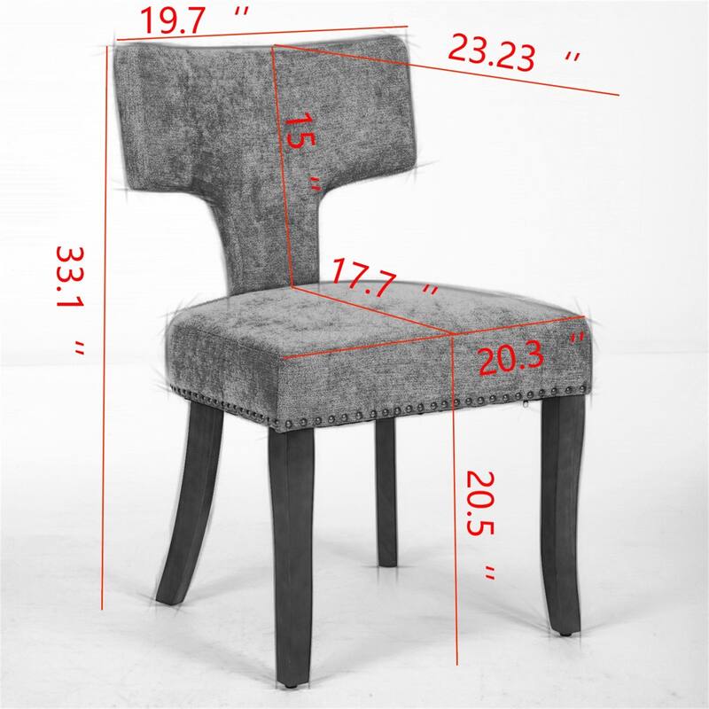 Set of 2 Linen Fabric Upholstered Curved Backrest Accent Dining Chairs