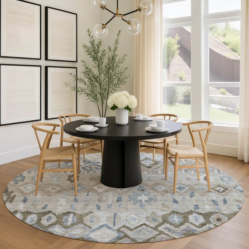 Machine Washable Indoor/ Outdoor Boho Moroccan Chantille Rug