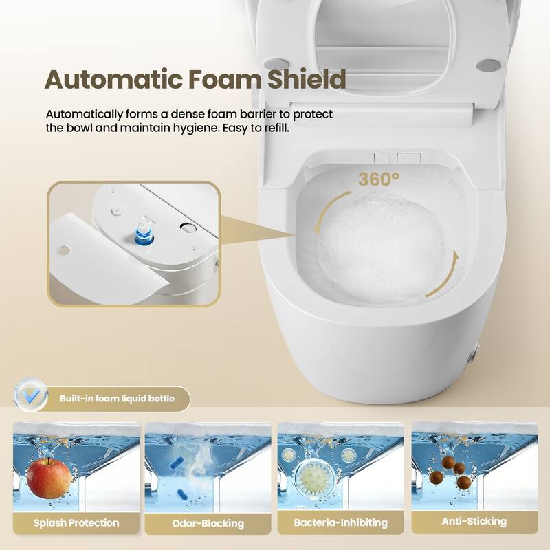 Vittuone Smart Bidet Toilet Combo with Clean Foam Shield Splash Proof,Uv Sterilization,Aroma Diffuser,Foot Sensor Operation
