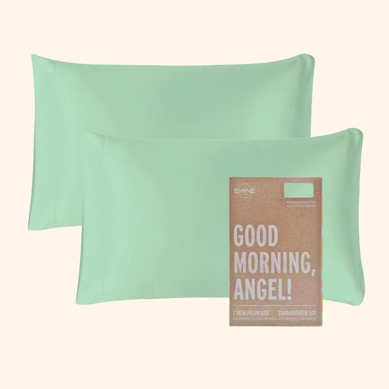 SHINE Good Morning Angel Satin Pillowcase 2-Piece Set to Elevate Your Back-to-School Dorm Style - Mermaid Green - Standard