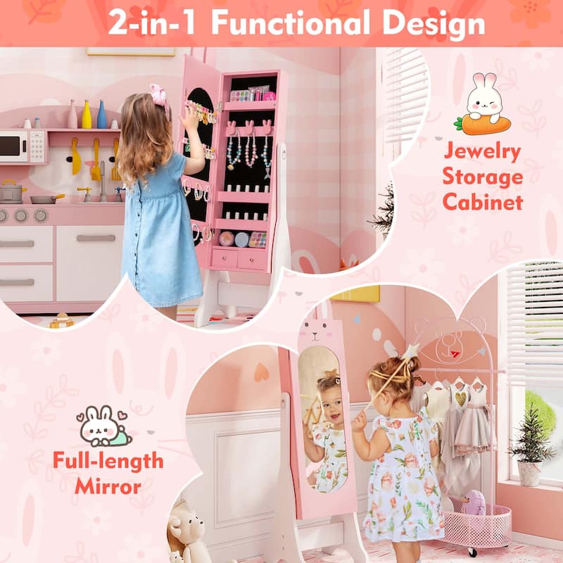 Costway Kids Jewelry Cabinet Standing Children Jewelry Organizer with - See Details