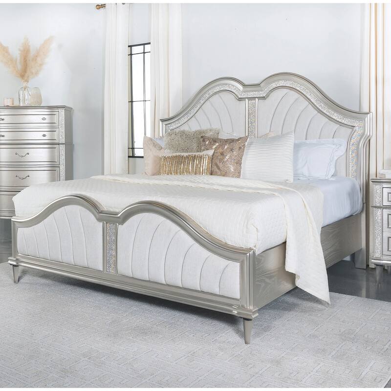 Katerina Ivory and Silver Oak Upholstered Platform Bed with LED Light - California King