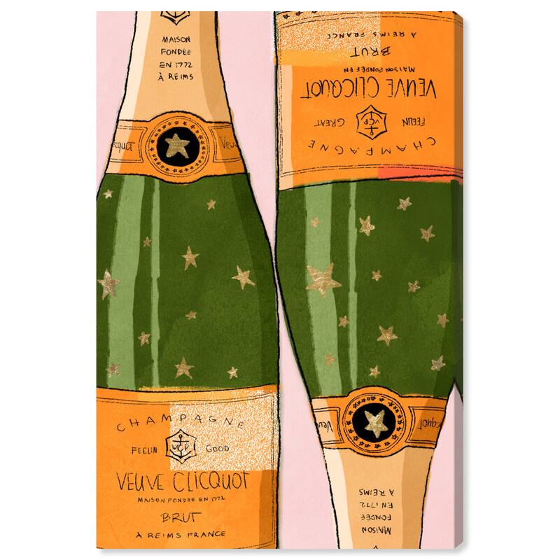 Wynwood Studio 'Shiny Champagne' Drinks and Spirits Wall Art Canvas Print Champagne - Green, Orange