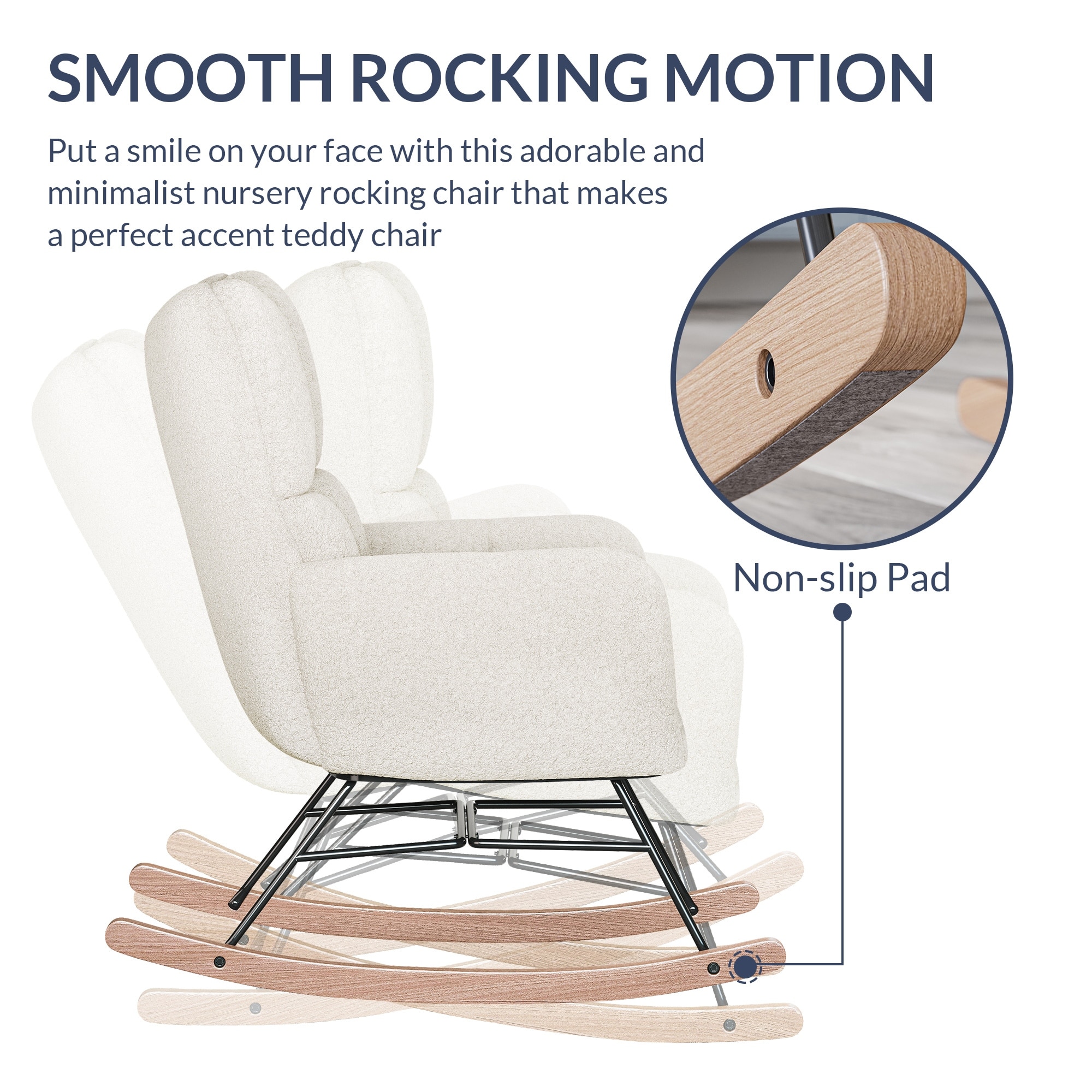 BELLEZE Lucy Upholstered Rocking Chair White On Sale Bed