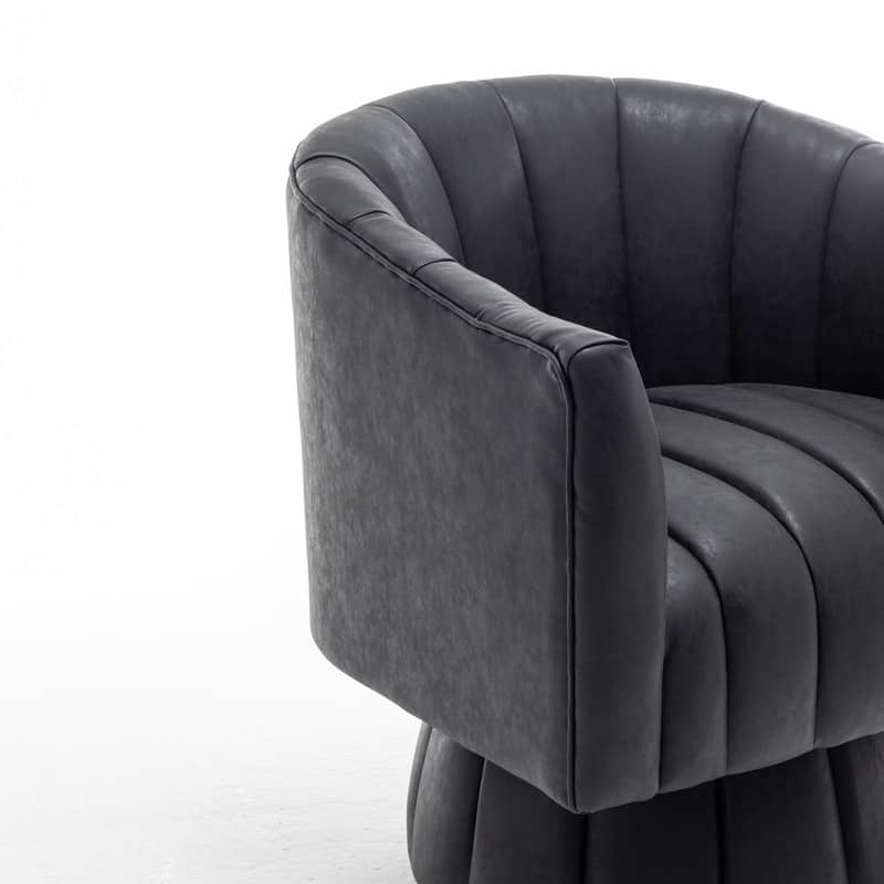 SEYNAR Mid-Century Swivel PU Leather Tufted Round Accent Barrel Chair set of 2