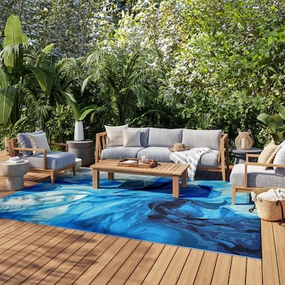 Nourison Color Splash Indoor/Outdoor Blue Abstract Area Rug