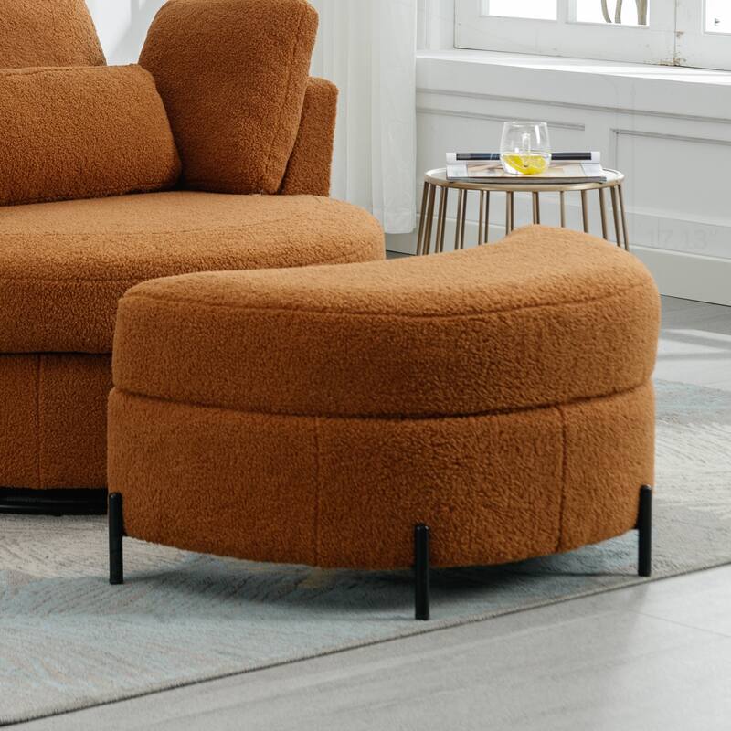 32.7" W Upholstered Half Crescent Moon Storage Ottoman