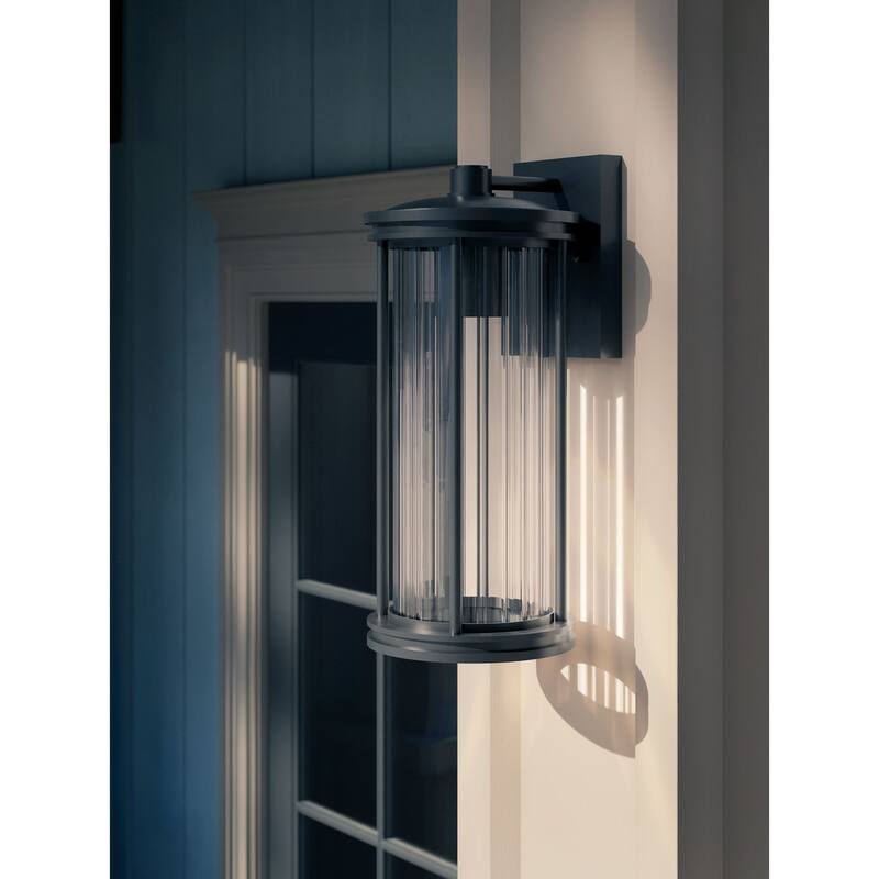 Barras 16" 1-Light Outdoor DarkSky Approved Wall Sconce with Clear Ribbed Glass in Black