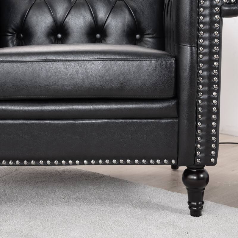 Black 38.98" Buttons Tufted Accent Chair with Birch Legs