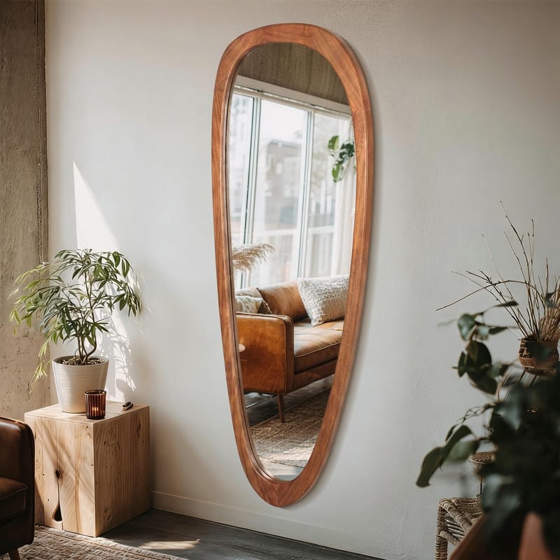 Irregular Mirror Asymmetrical Wood Wall Mirror