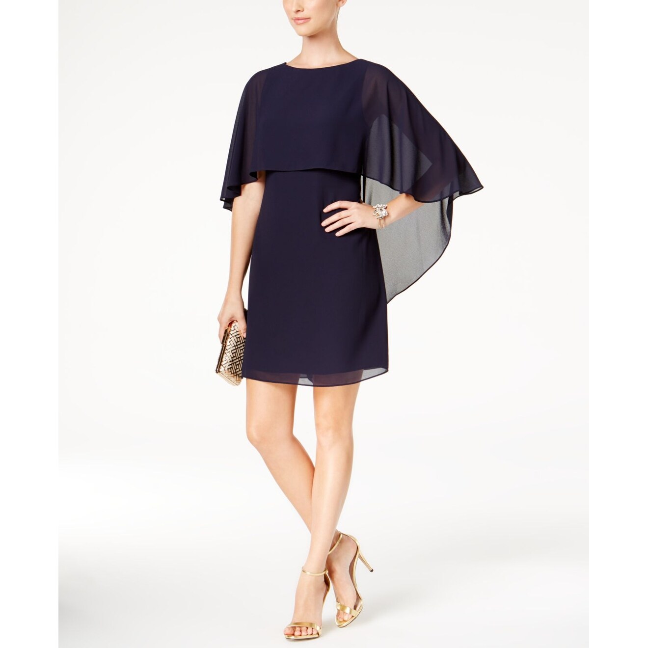 vince camuto chiffon cape dress