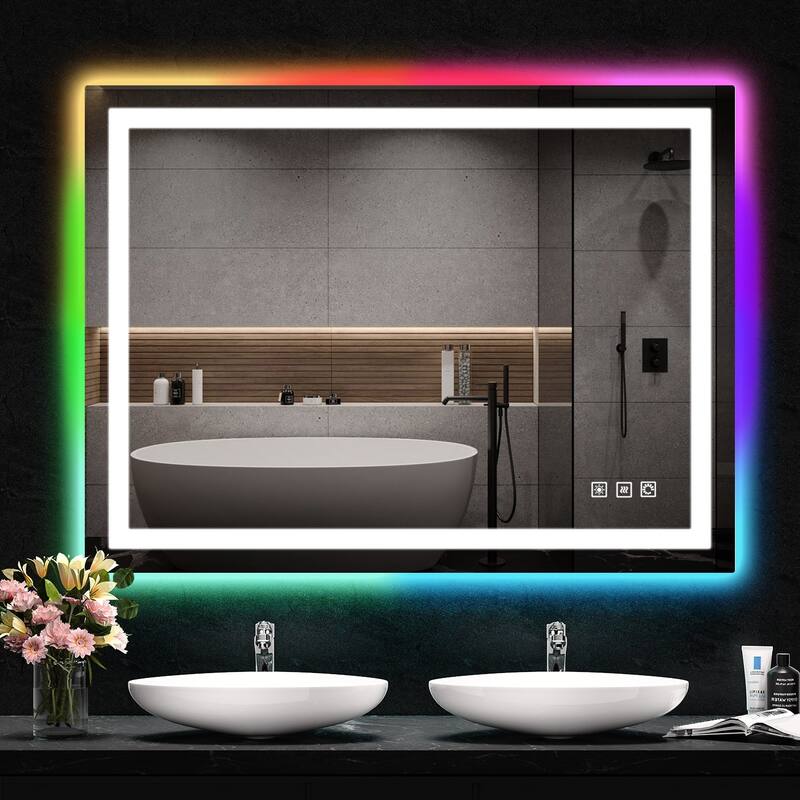 Anti-Fog RGB Backlit & LED Frontlit Bathroom Mirror - 48"X36"