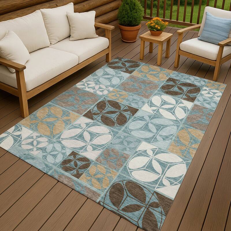 Machine Washable Indoor/ Outdoor Patch Lupton Chantille Rug - Teal - 3' x 5'