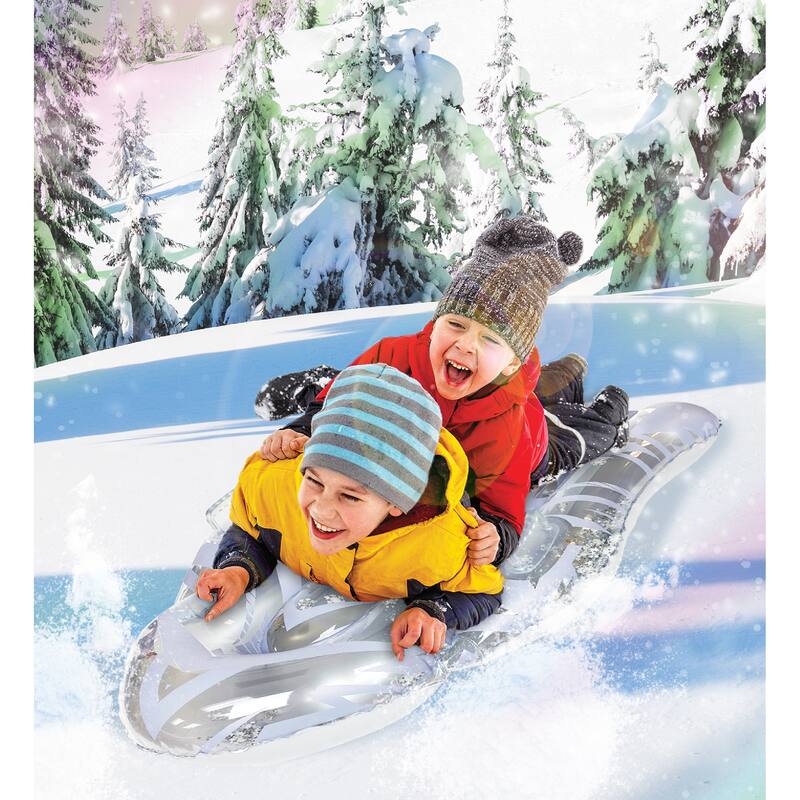POZA Silver Inflatable Snow Boogie Sled with Handles and Confetti - 44 x 26 x 6 inches