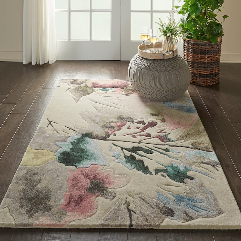 Nourison Hand-tufted Prismatic Modern Abstract Floral Area Rug - 3'9" x 5'9" - Beige/Multi - Rectangle