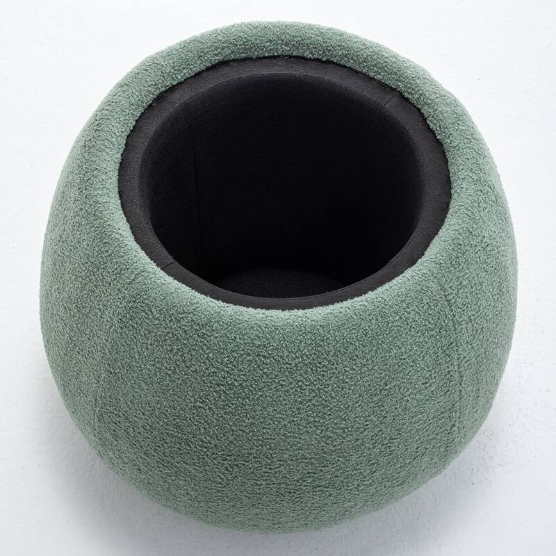 SEYNAR 25" Faux Sherpa Round Storage Ottoman - Large Cozy Bouclé Footrest Stool