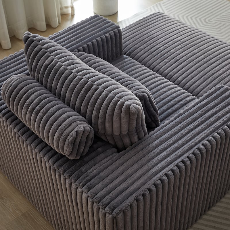 62.5" Corduroy Sponge Sofa Lounge Chair with Removable footrest,No Assembly Required,Fluffy Modern Sleeper Chair for Bedroom