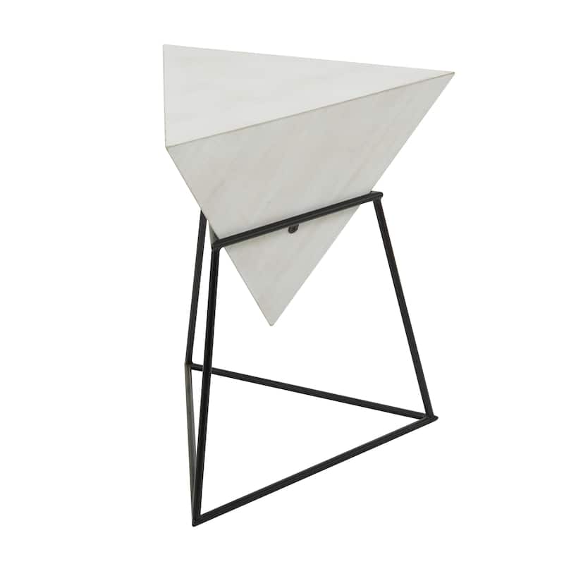 Wood Geometric Inverted Pyramid Accent Table with Metal Stand - Black or White - Roche River Decor