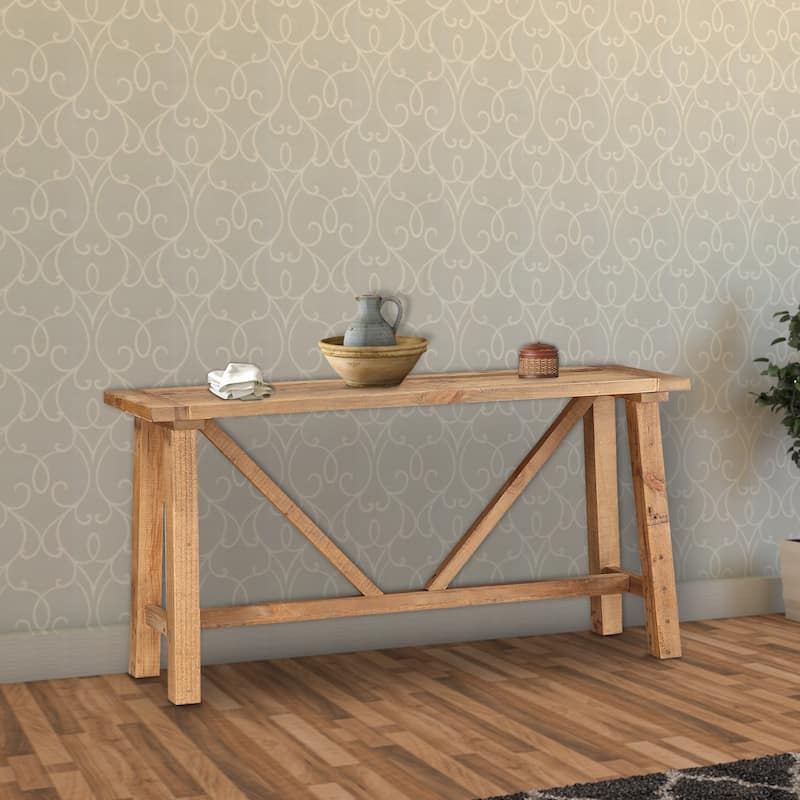 Pine Console table with Trestle Reinforced Sawhorse Base, Brown