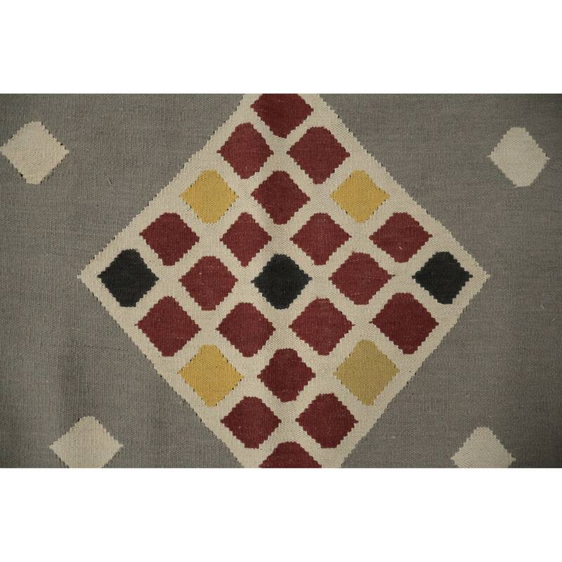 Hand Woven Oriental 100% Wool Carpet Southwestern Tribal Greys & Charcoal Kilim Area Rug - 10' 0'' X 8' 5''