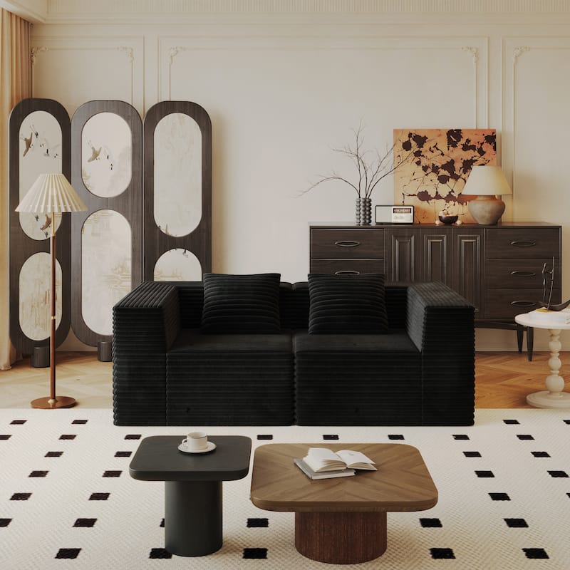 Modular Sectional 2-Seat Couches for Living Room, Compression Sofa, Floor Boneless Upholstered Couches, No Assembly