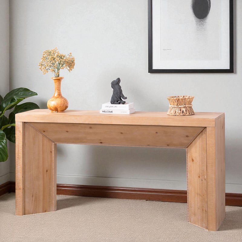 62" Rustic Console Table with Solid Engineered Wood, Narrow Entryway Table with Minimalist Design and Storage Space