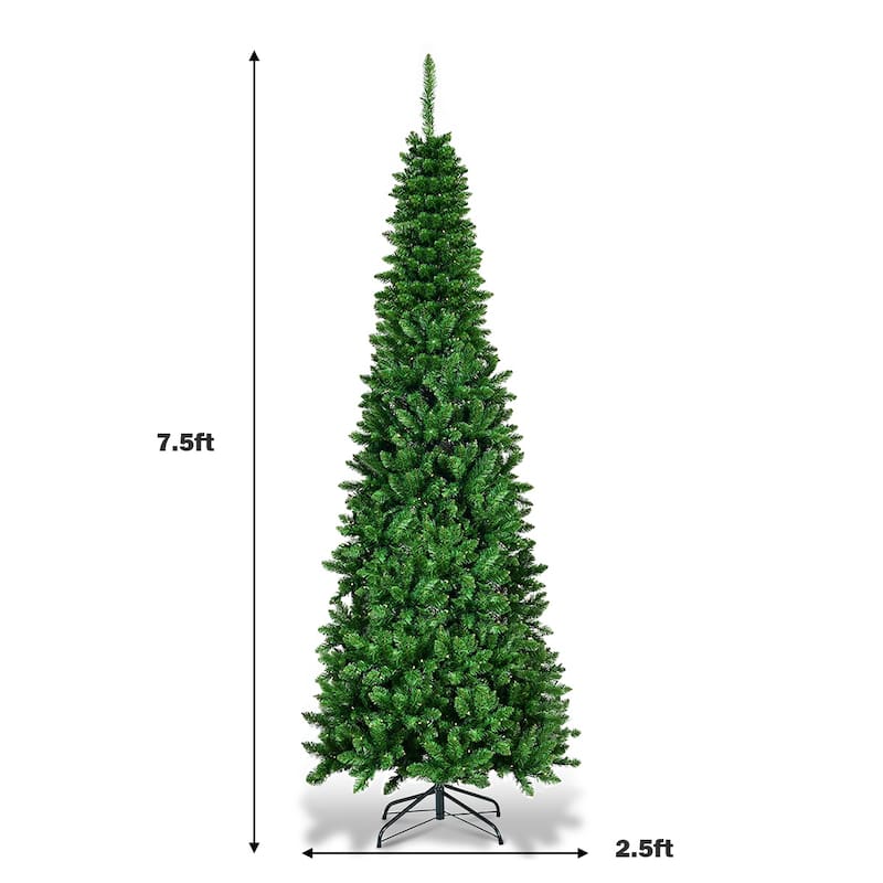 Pre-Lit PVC Artificial Pencil Christmas Tree Warm White Lights & Stand - 7.5 Foot