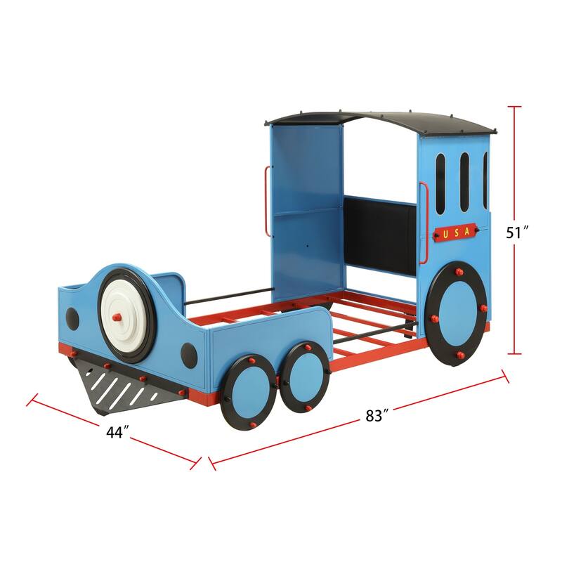 Blue Twin Bed In Red & Black Train