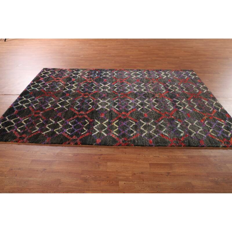 All-Over Trellis Moroccan Indian Area Rug Handmade Jute Carpet - 5'6"x 8'7"