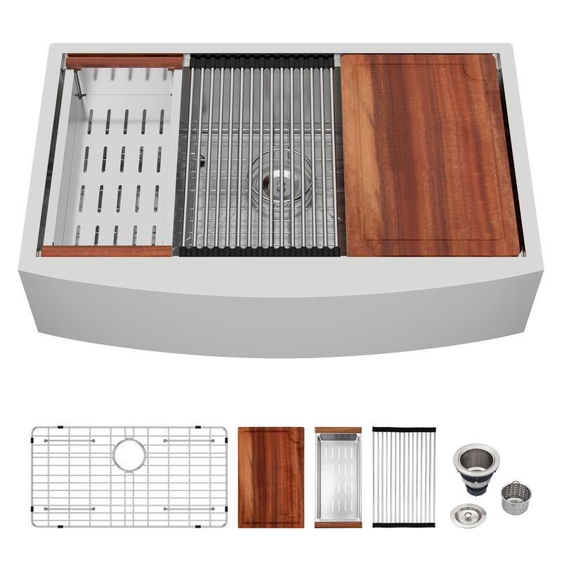 Farmhouse Sink Workstation - Kitchen Sink Stainless Steel 16 gauge Apron Front Kitchen Sink