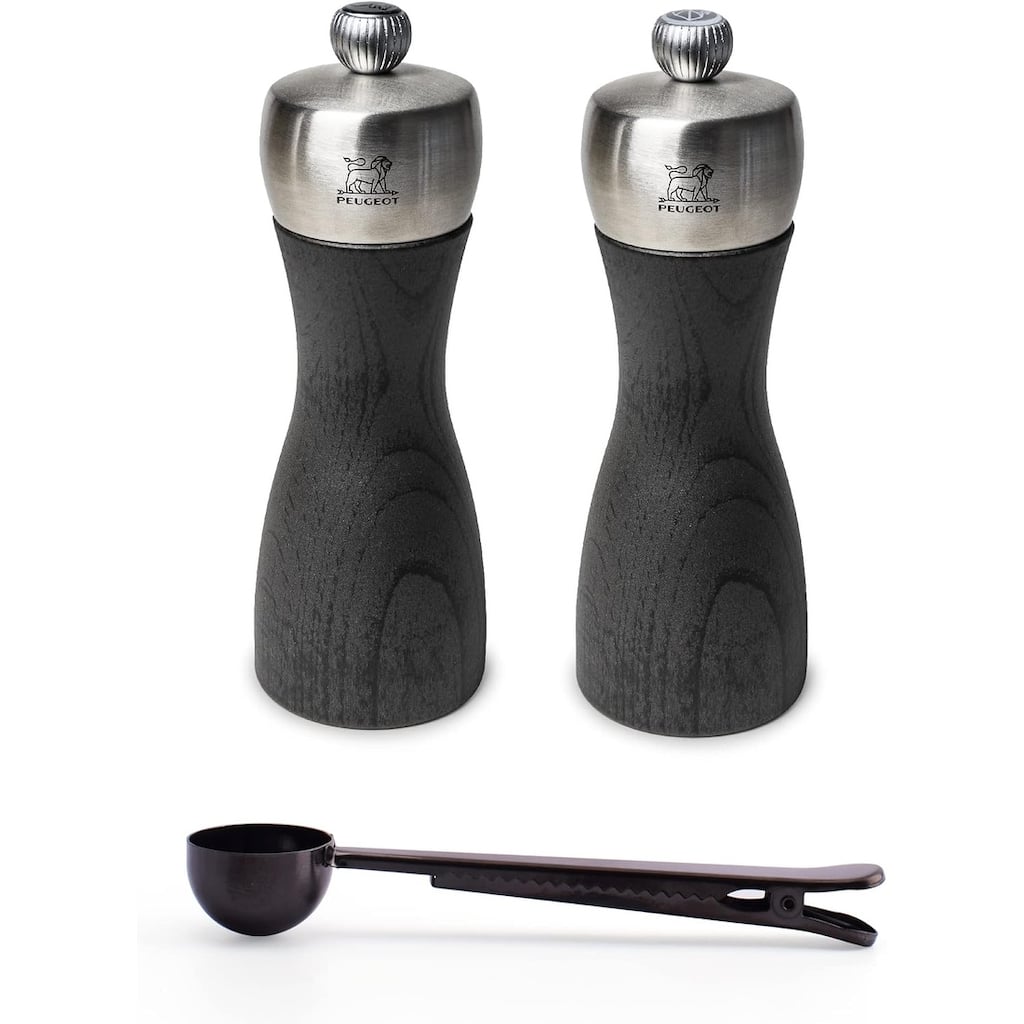 Peugeot Manual Salt & Pepper Mill, Gift Set - Adjustable Grinder - Beechwood and Stainless Steel, Graphite Finish, 6 Inch