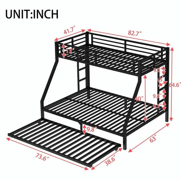 dimension image slide 0 of 5, Metal Bunk Bed with Twin Size Trundle