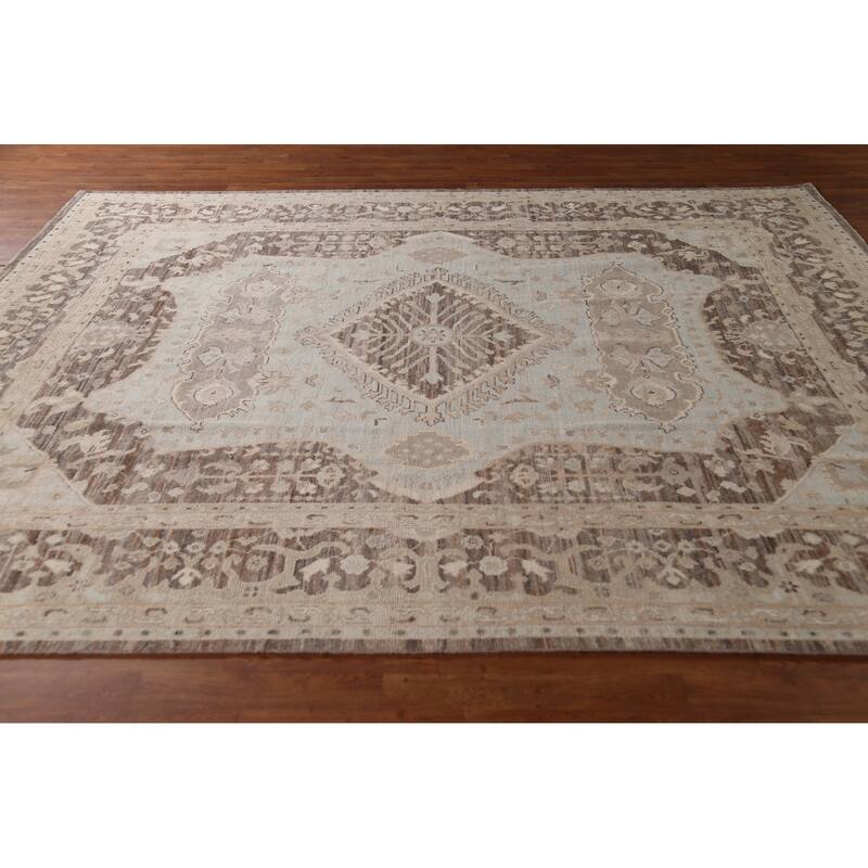 Vegetable Dye Oushak Turkish Area Rug Blue Hand-Knotted Wool Carpet - 8'2"x 9'10"