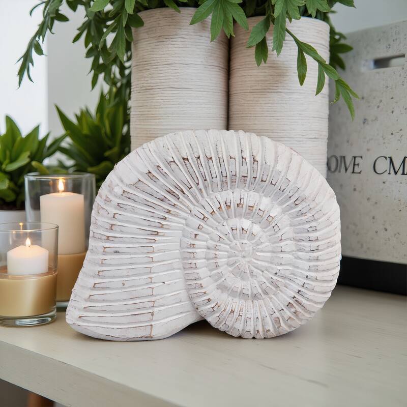 Handcrafted Wooden Nautical Shell Figurine Coastal-Inspired Details