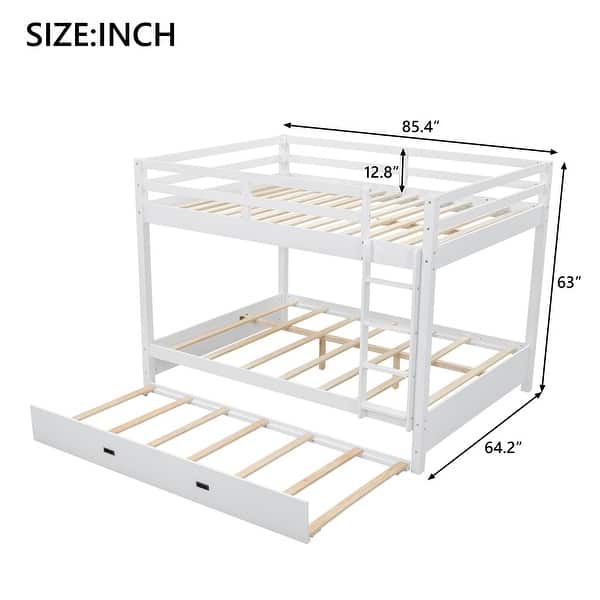 GDFStudio - Solid Wood Queen Bunk Bed with Ladder and Pull-Out Trundle ...