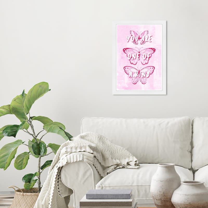 Wynwood Studio Prints Animals Pink Butterflies Pink and Pastel Pink Farmhouse Wall Art Canvas Print - White