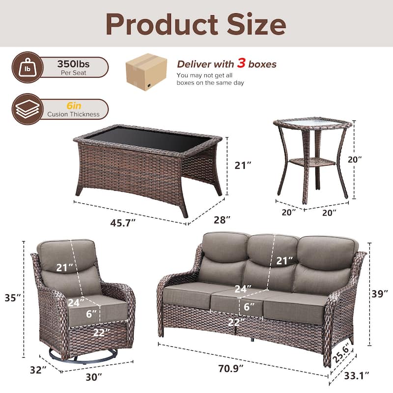 Gymojoy 5-Piece Patio Furniture Set with Swivel Glider Chairs, 6-Inch Ultra-Plush Cushions & Water-Resistant Olefin Fabric